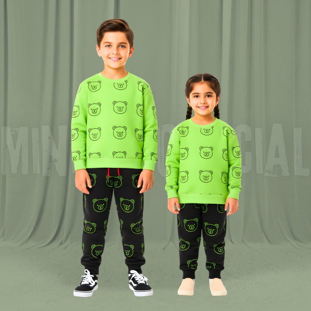 Teddy Glow Light Green Fleece Tracksuit