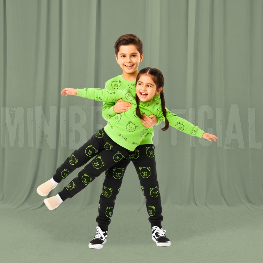 Teddy Glow Light Green Fleece Tracksuit