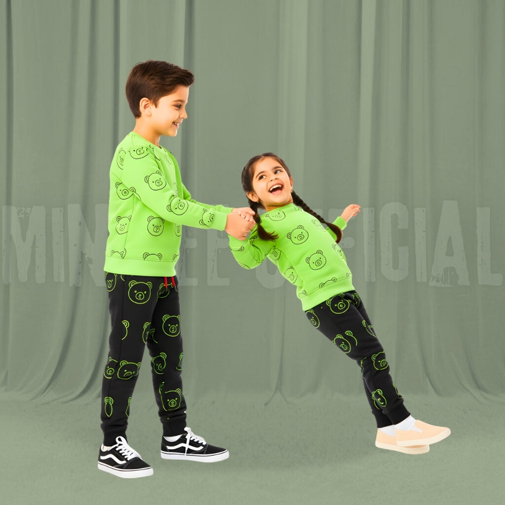 Teddy Glow Light Green Fleece Tracksuit