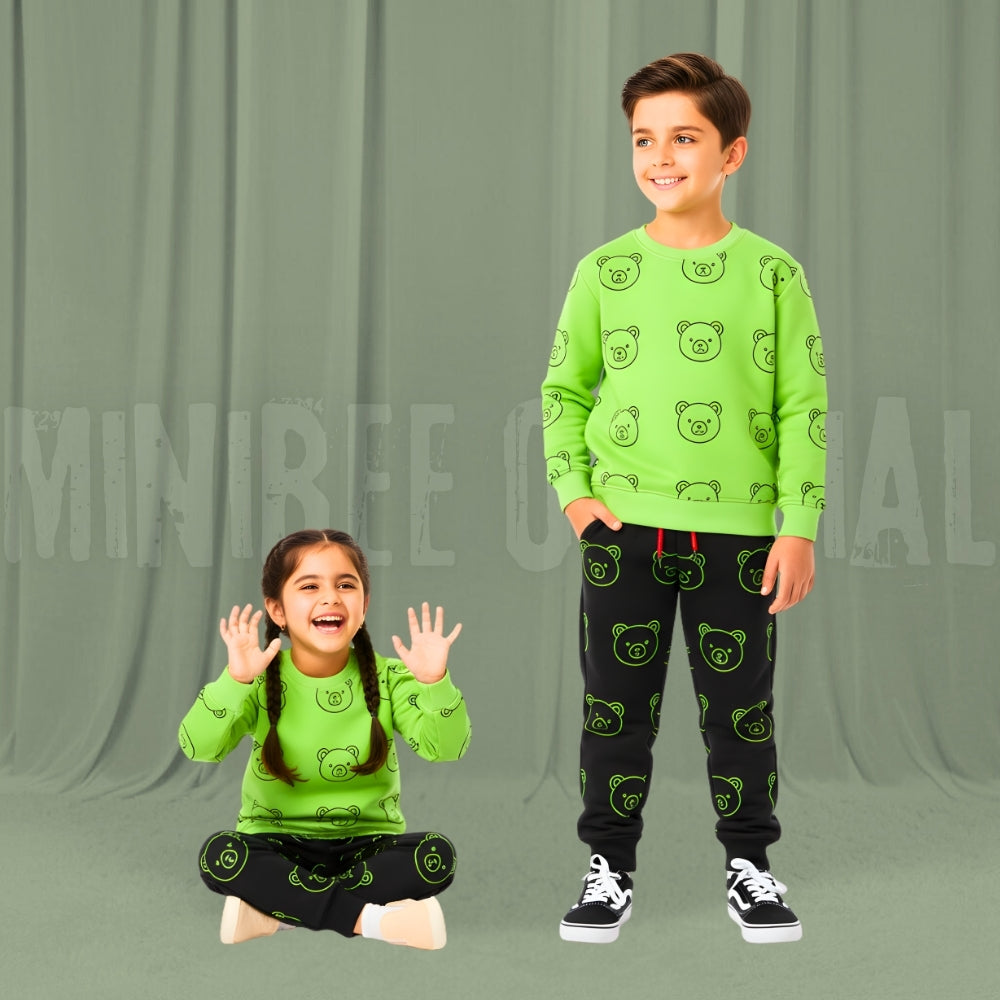 Teddy Glow Light Green Fleece Tracksuit