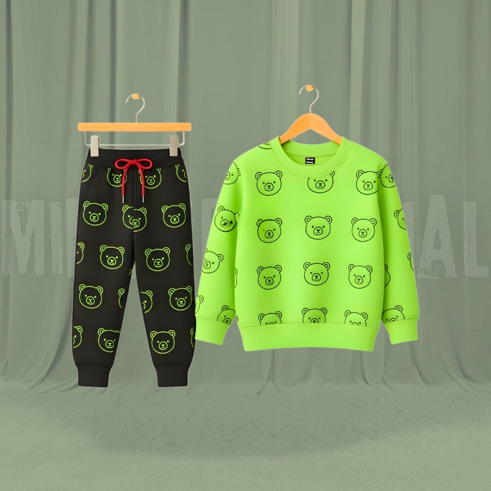 Teddy Glow Light Green Fleece Tracksuit