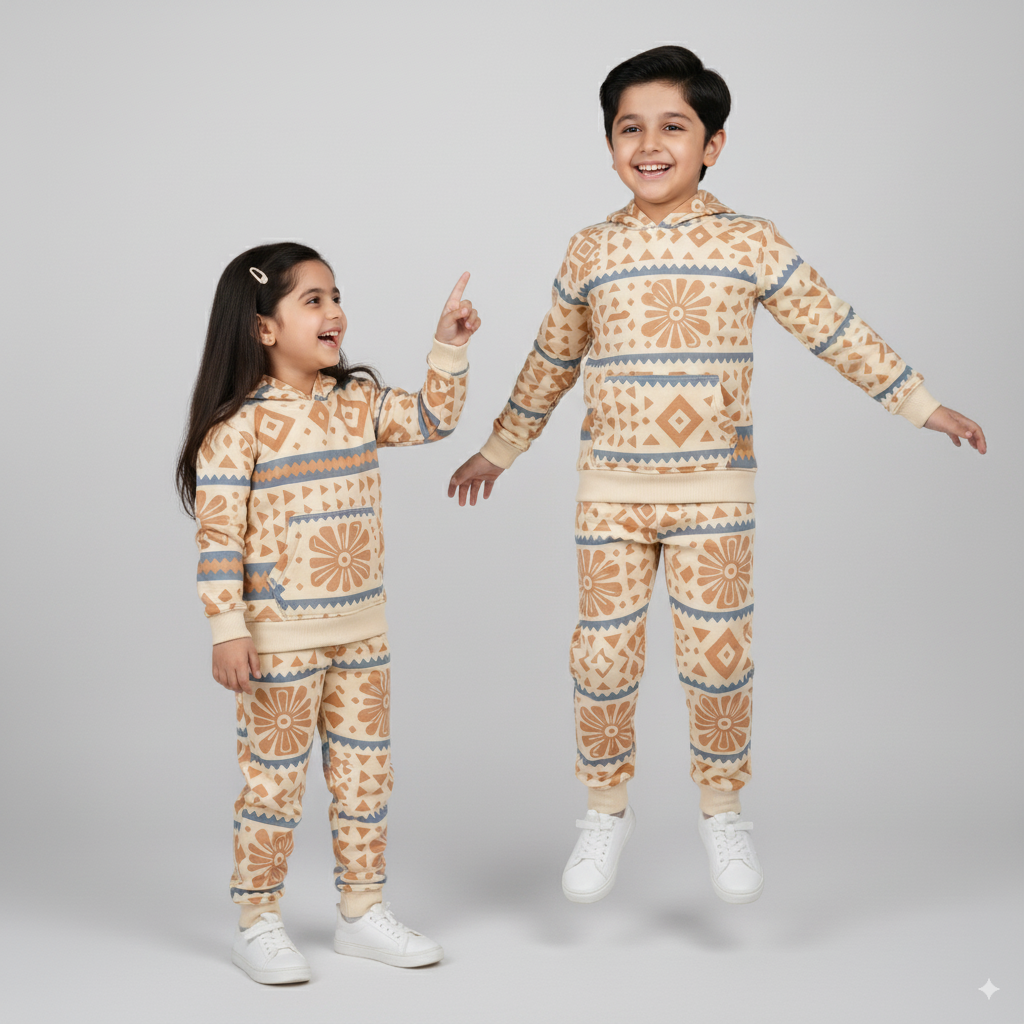 Safari Geo Print Hoodie Tracksuit