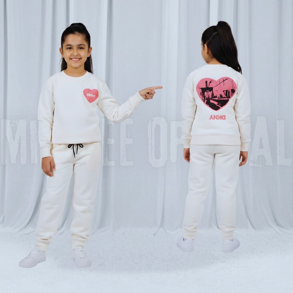 Heart White Fleece Tracksuit